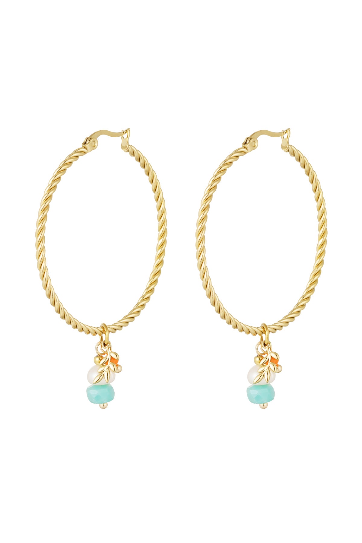 Gedraaide oorringen met bedel natuursteen