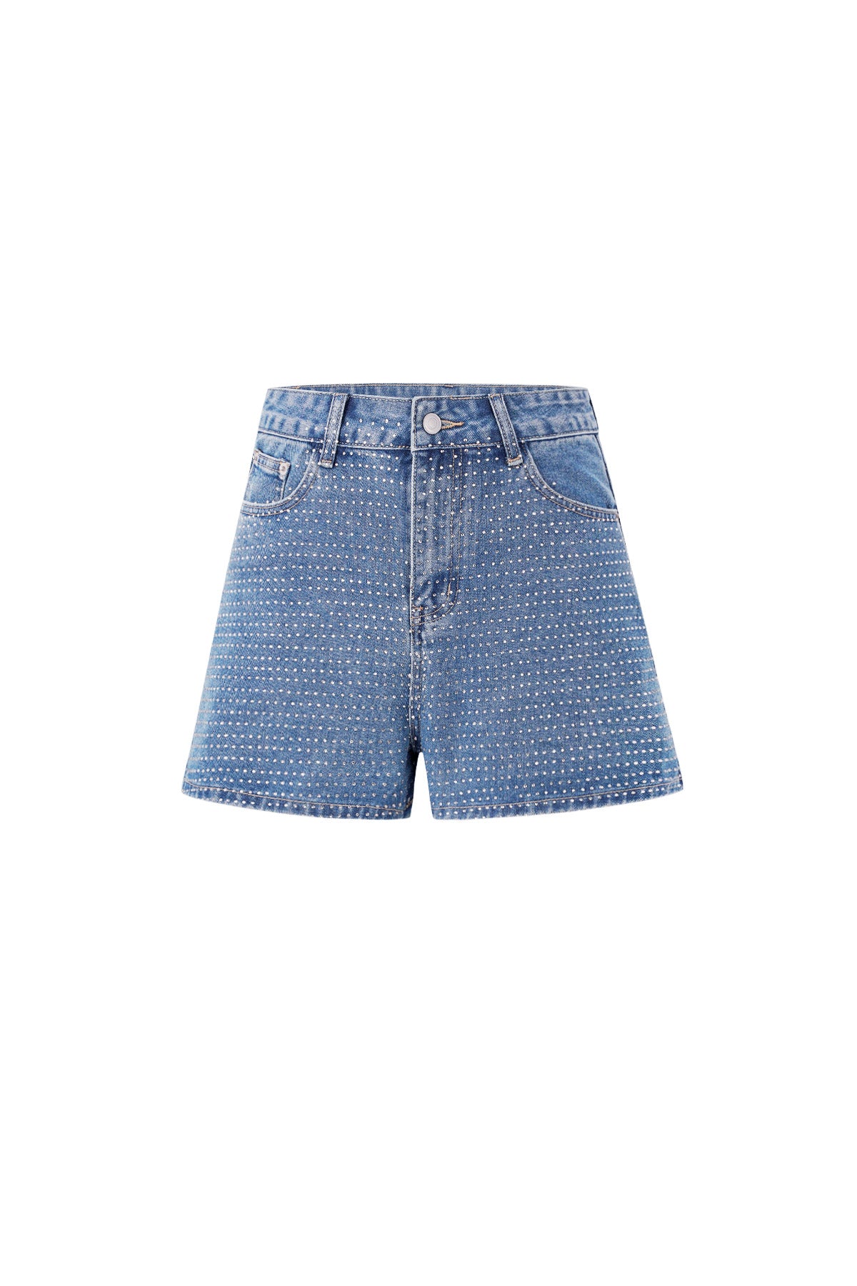 Denim Vrouwen High Waist Shorts Gepunctueerd Ontwerp