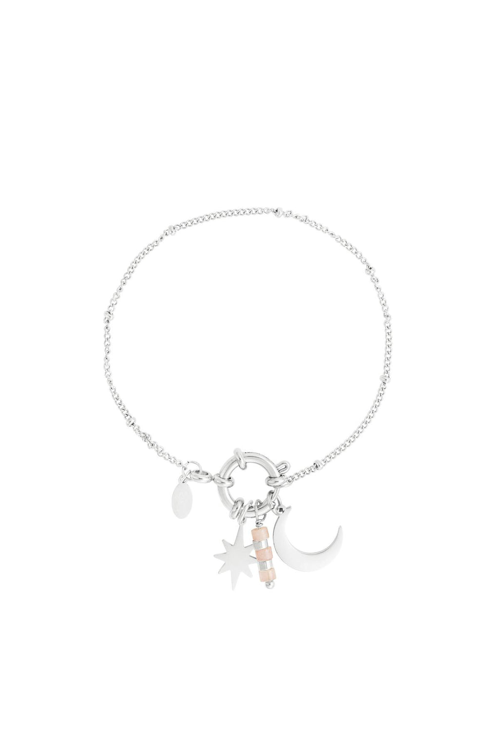 Armband met hanger natuursteen - Roze & Zilver