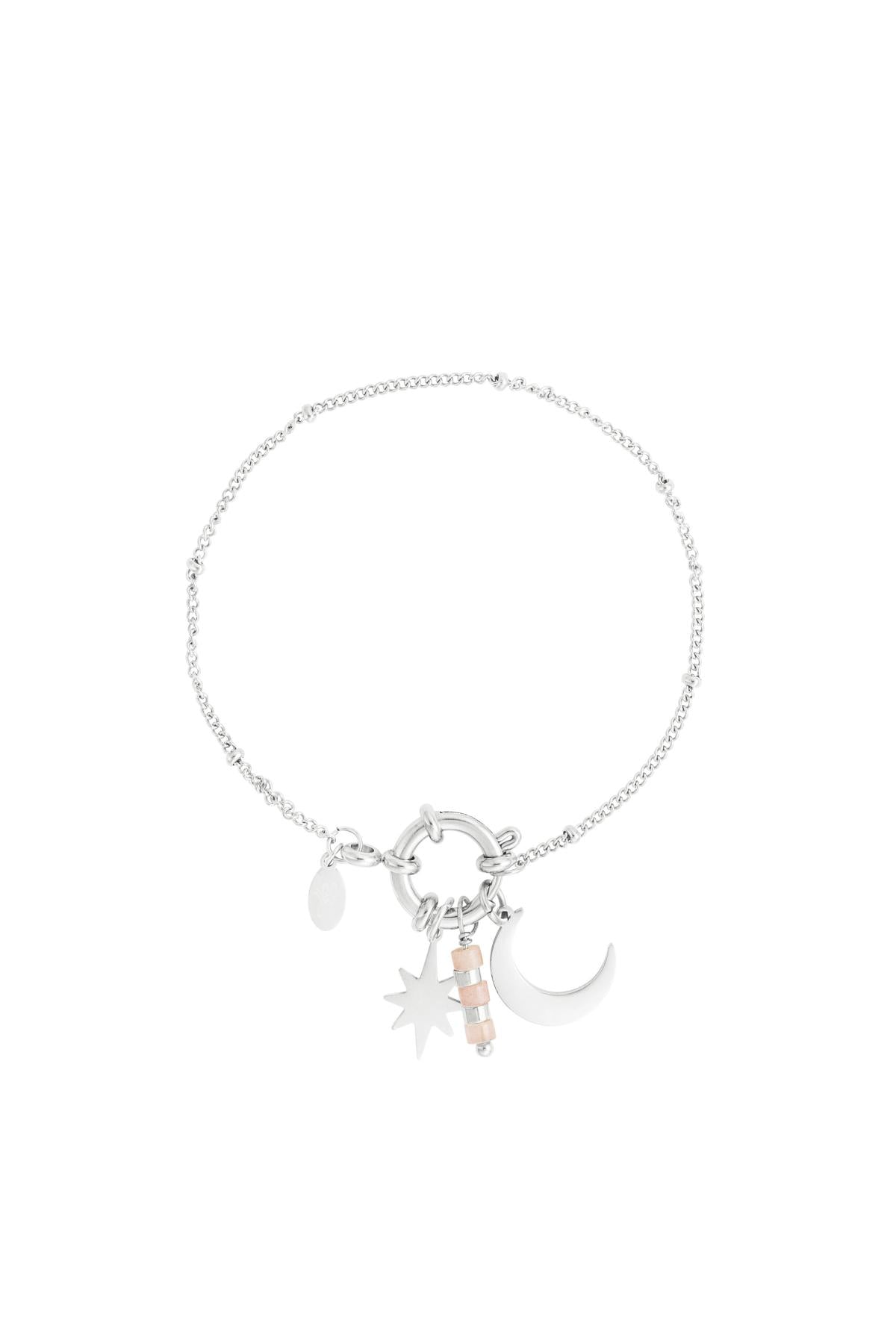 Armband met hanger natuursteen - Roze & Zilver