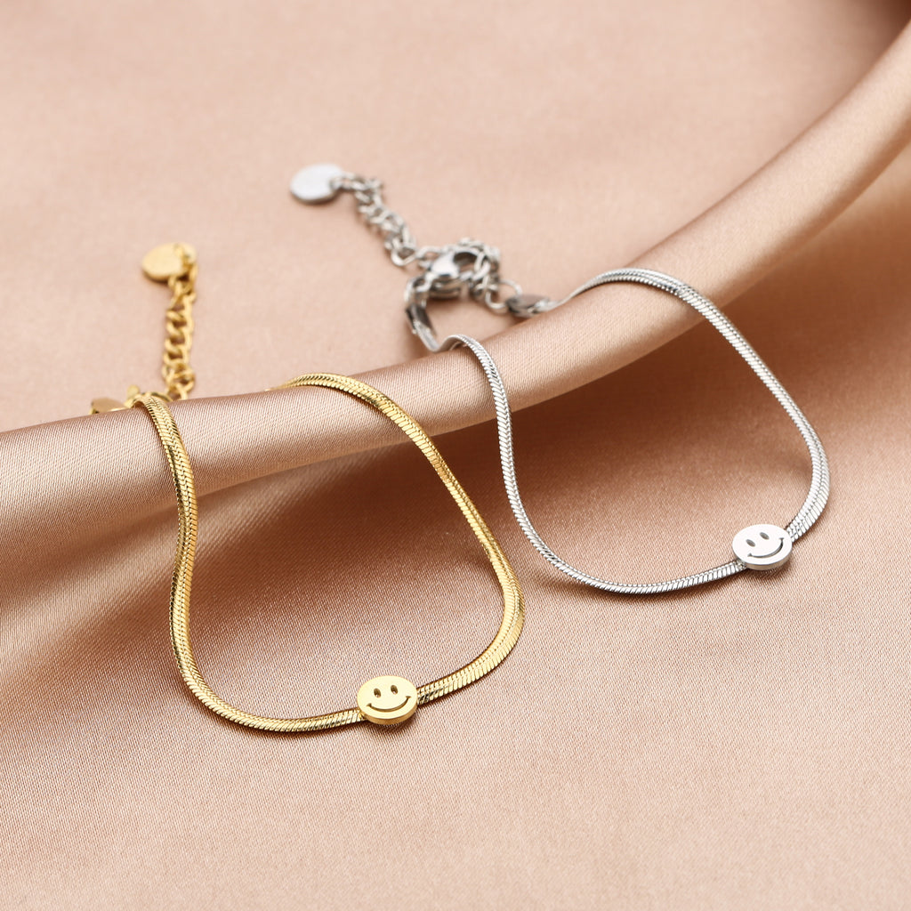 Snake bracelet met smiley - Goud