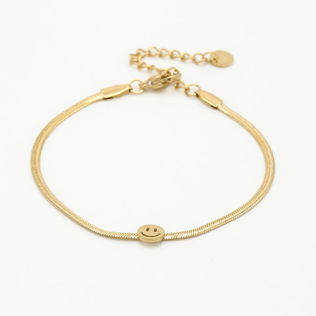 Snake bracelet met smiley - Goud